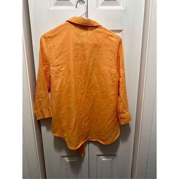 Chico's Womens Blouse Linen Button Down Quarter Sleeve Tie Knot Orange Size 0 sm - Picture 2 of 11